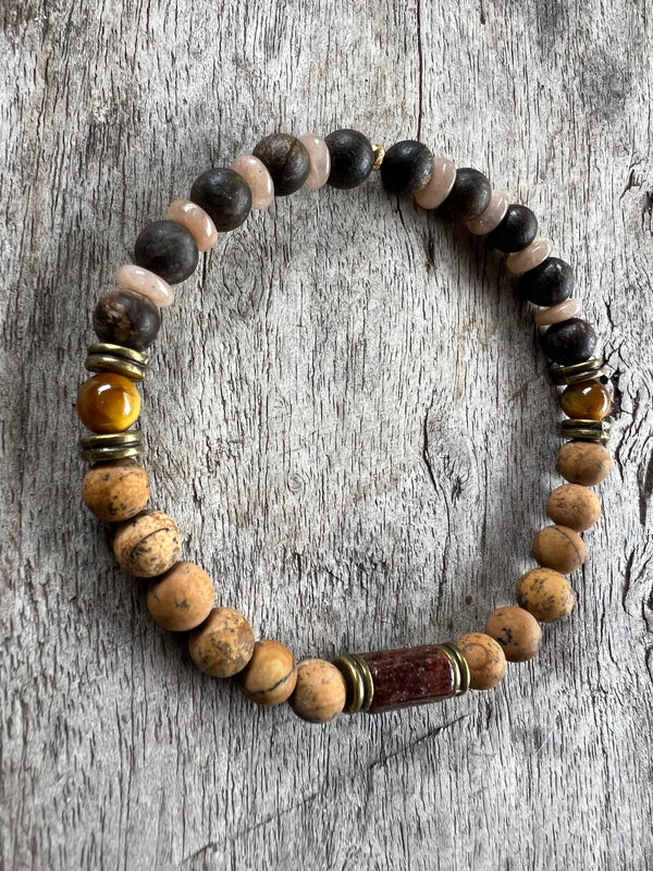 Petra Bracelet - Picture Jasper / Bronzite / Topaz / Yellow Pietersite / Hessonite Garnet