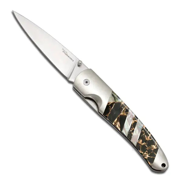 4" Linerlock Knife - Obsidian/Abalone/Bronze