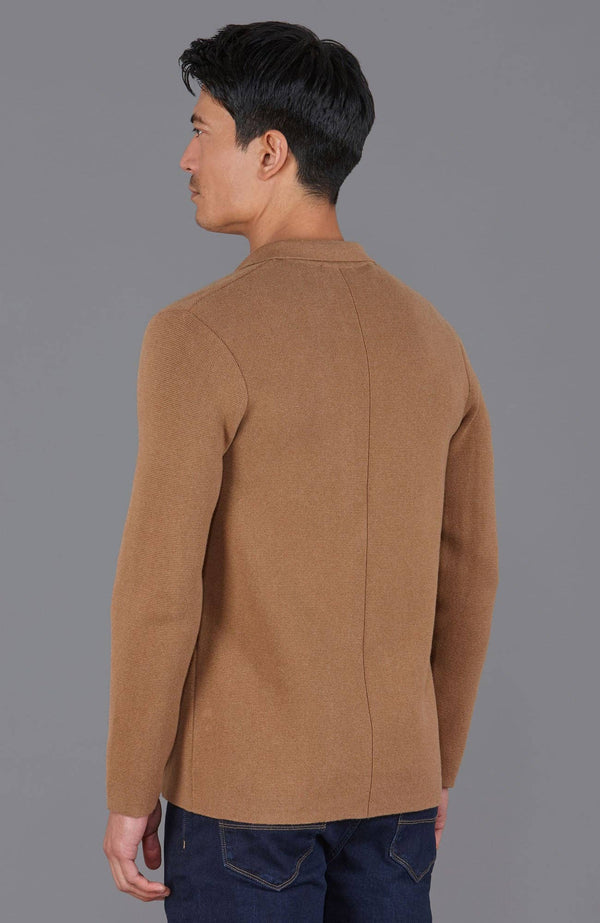 Midweight Cotton Deconstructed Knitted Blazer - Camel
