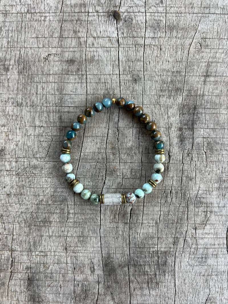 Petra Bracelet - Lake Blue Variscite / Larimar / Black Rutilated Quartz