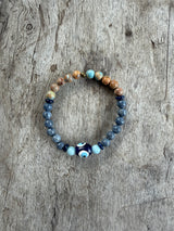 Petra Bracelet - Blue Coral / Turquoise Sea Sediment Jasper / Blue Sandstone / Amazonite + Mati