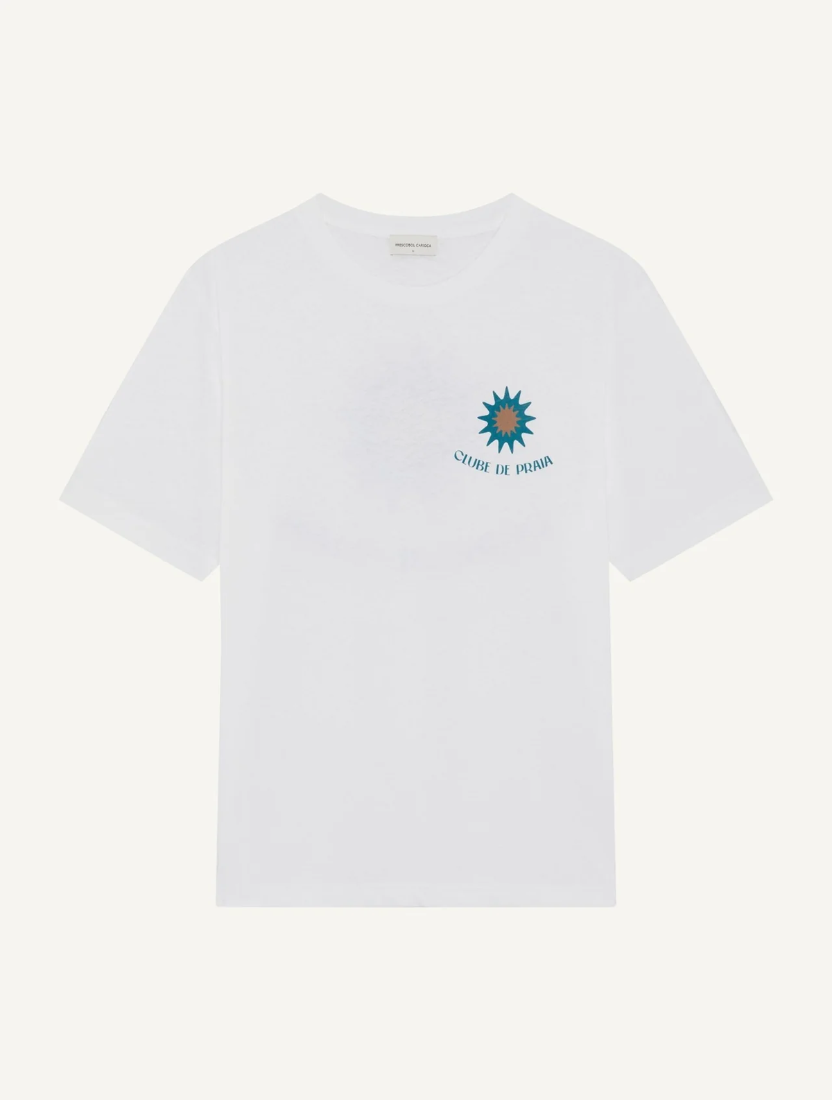 DINIS PRINTED 'CLUB DU PRAIA' COTTON T-SHIRT - TEAL & CARAMEL