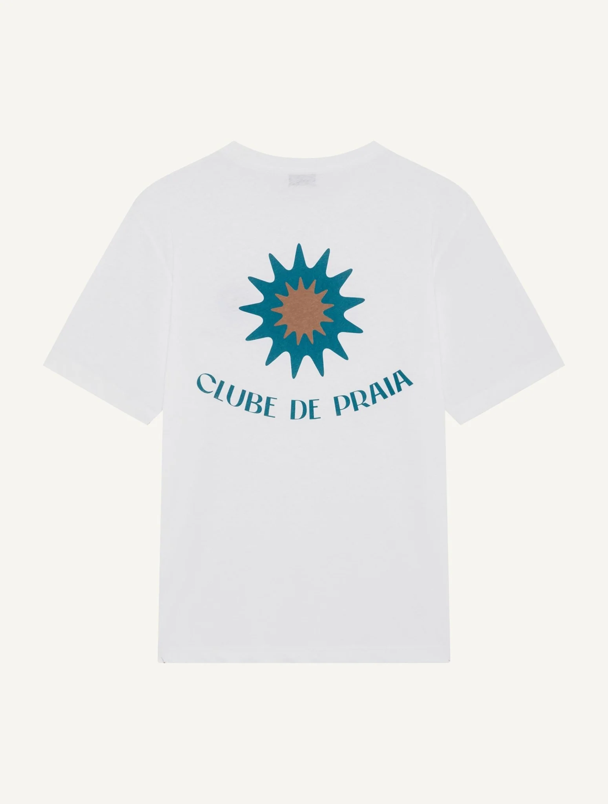 DINIS PRINTED 'CLUB DU PRAIA' COTTON T-SHIRT - TEAL & CARAMEL