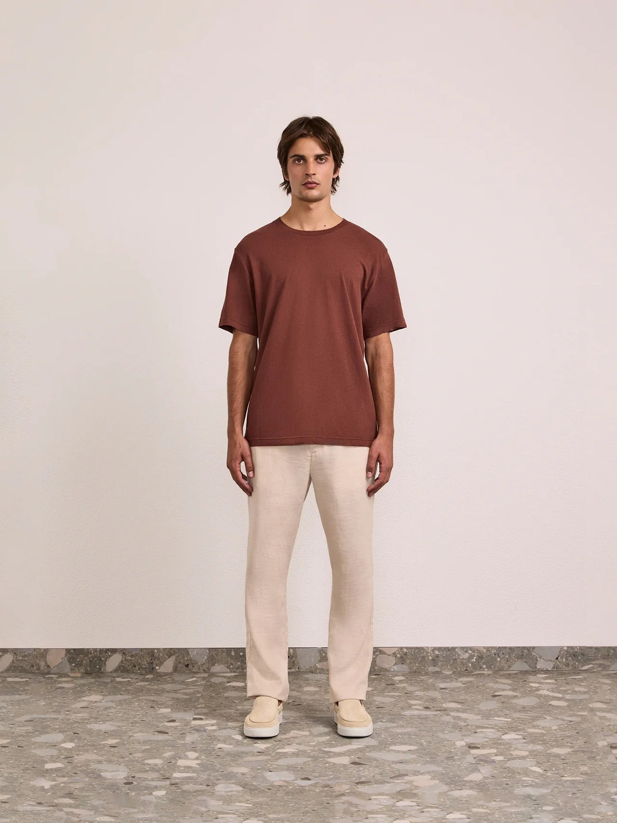 DINIS COTTON-LINEN T-SHIRT - BROWN