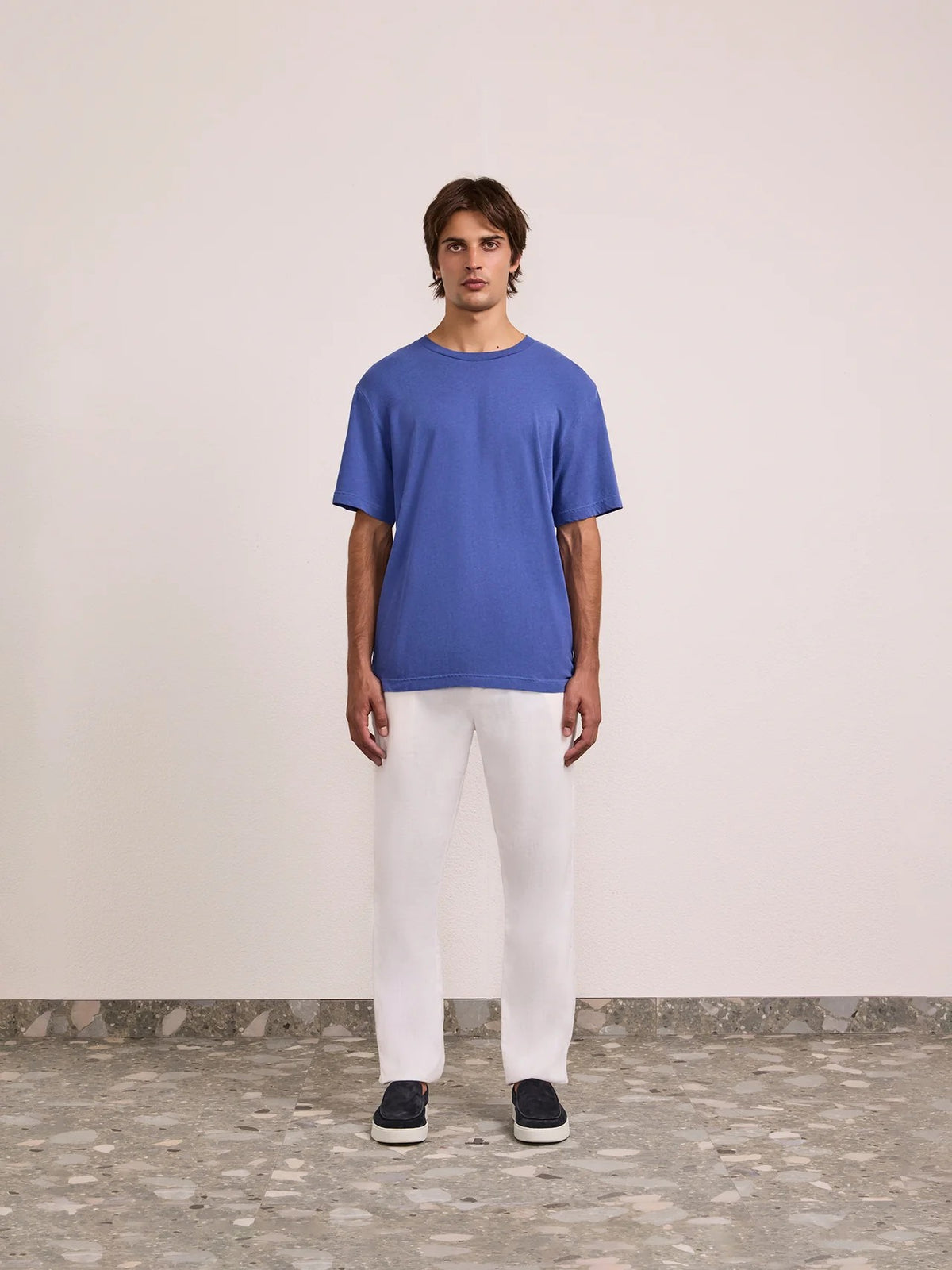 DINIS LINEN-COTTON T-SHIRT - COBALT BLUE