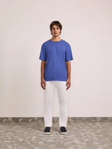 DINIS LINEN-COTTON T-SHIRT - COBALT BLUE