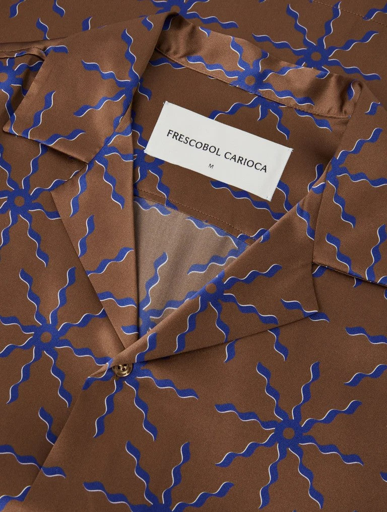 ROBERTO SOL PRINT SILK SHIRT - Brown