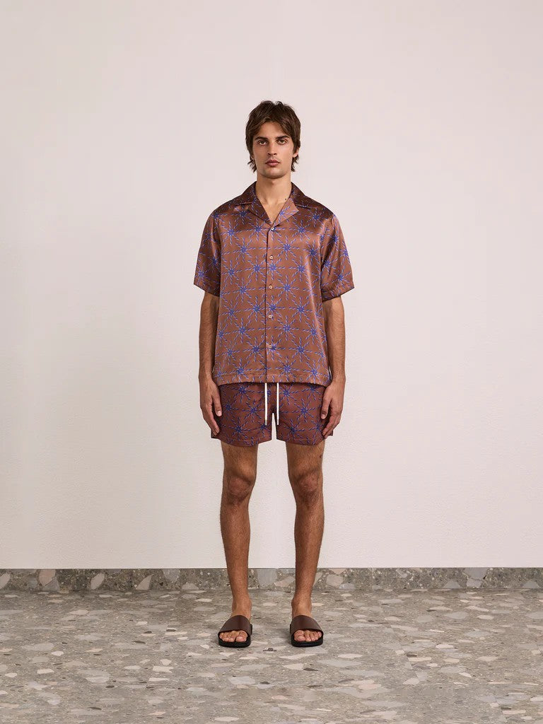 ROBERTO SOL PRINT SILK SHIRT - Brown