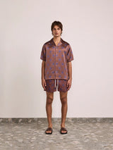ROBERTO SOL PRINT SILK SHIRT - Brown