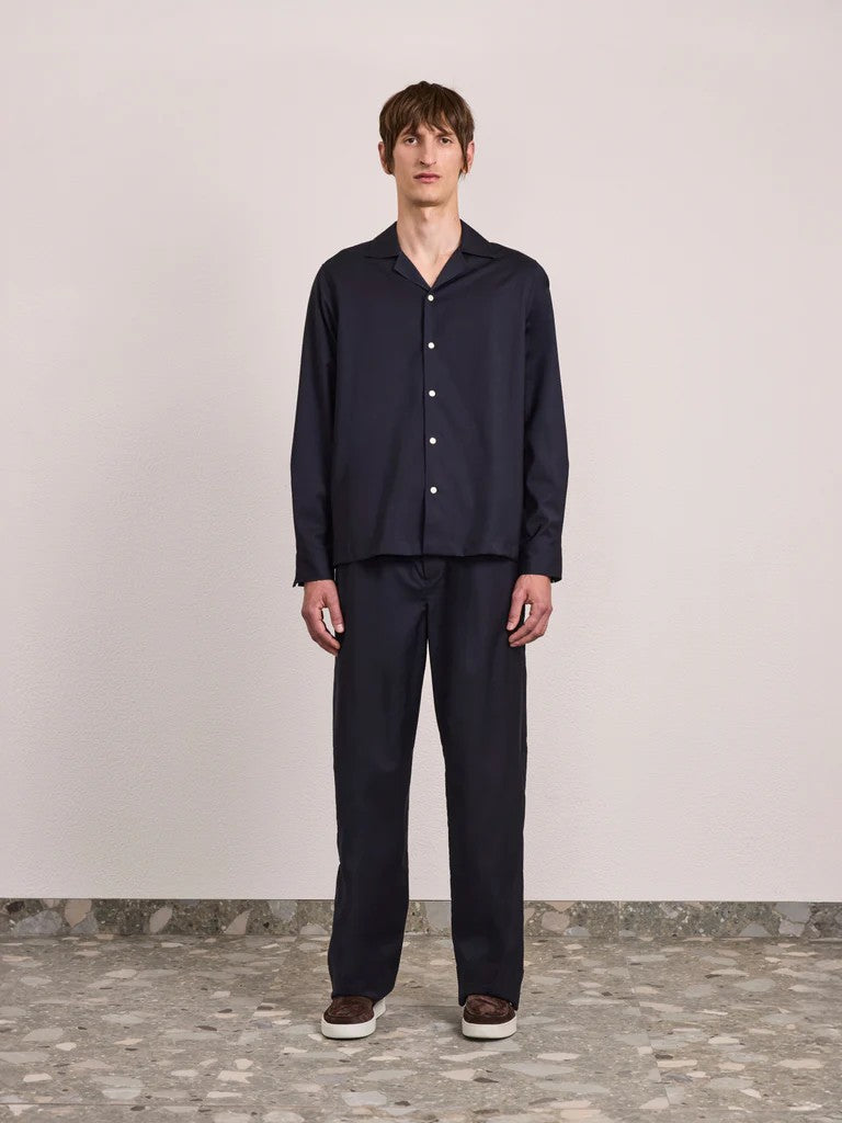 SAFRA TROPICAL WOOL SHIRT - NAVY