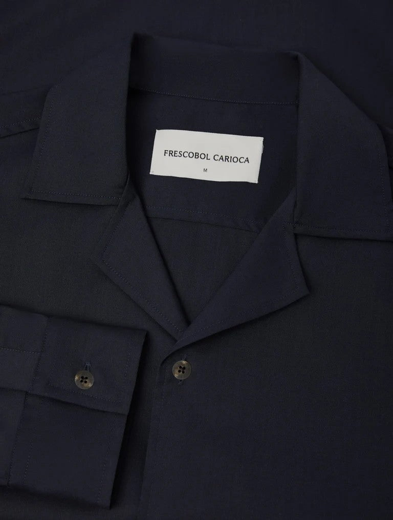 SAFRA TROPICAL WOOL SHIRT - NAVY