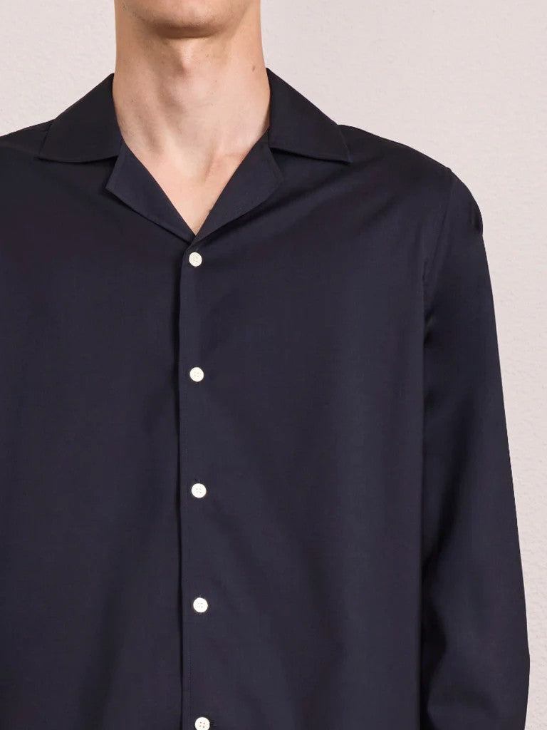 SAFRA TROPICAL WOOL SHIRT - NAVY