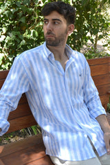Striped Linen Shirt - Light Blue