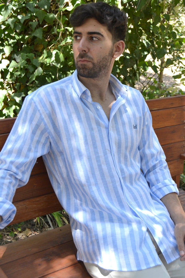 Striped Linen Shirt - Light Blue