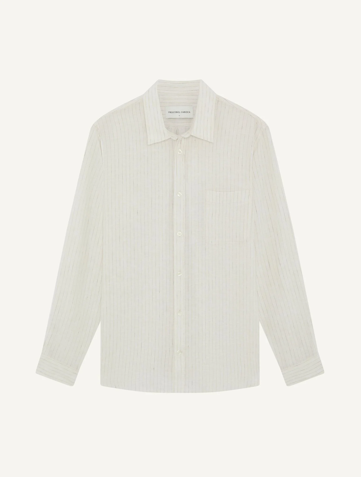 TELLES LINEN SHIRT - White with Brown Stripe