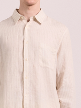 TELLES LINEN SHIRT - White with Brown Stripe