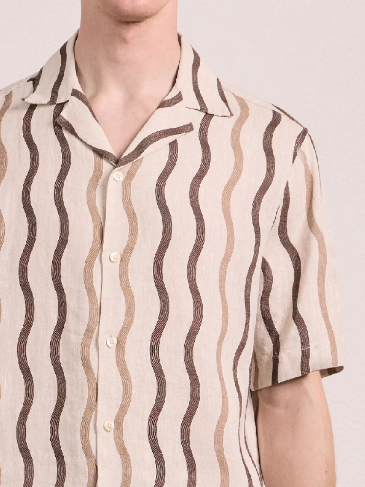ROBERTO CABANA PINSTRIPE PRINT LINEN SHIRT - CACAO