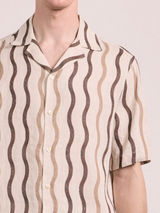 ROBERTO CABANA PINSTRIPE PRINT LINEN SHIRT - CACAO