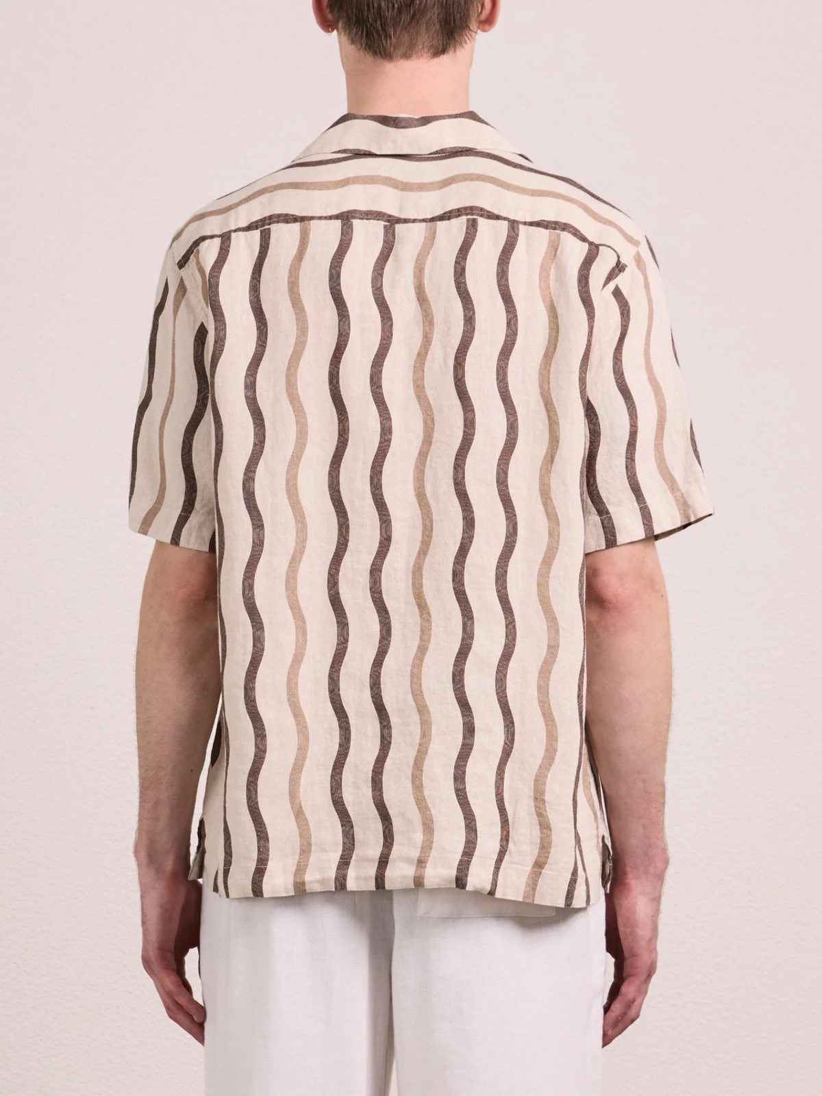 ROBERTO CABANA PINSTRIPE PRINT LINEN SHIRT - CACAO