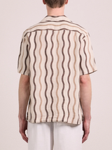 ROBERTO CABANA PINSTRIPE PRINT LINEN SHIRT - CACAO