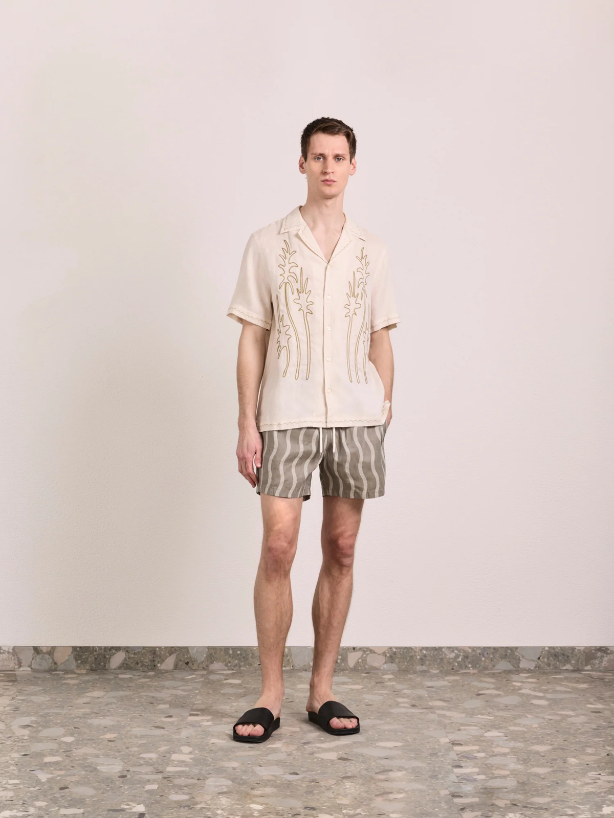 ALVES PALM EMBROIDERED LINEN SHIRT - CREAM