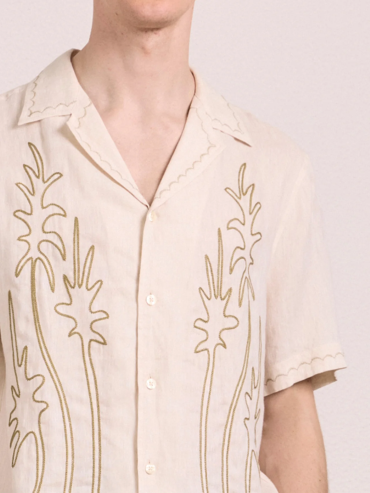 ALVES PALM EMBROIDERED LINEN SHIRT - CREAM