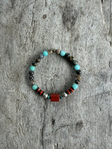 Petra Bracelet - Glaucophane / Amazonite / Red Jasper / Turquoise + Navajo Bench Pearl 925