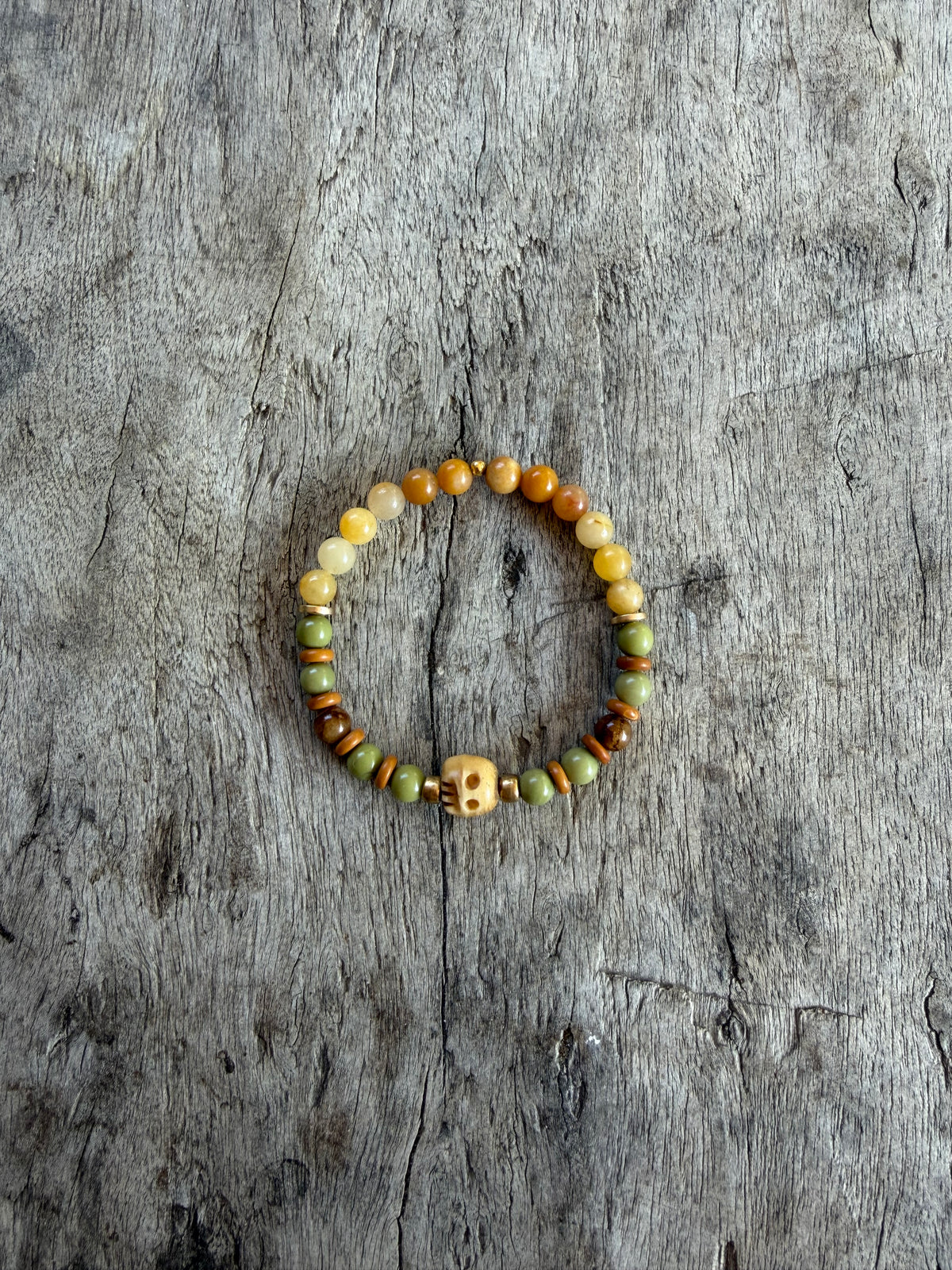Petra Bracelet - Yellow Topaz / Avocado Jasper / Brown Persian Jade / Olive Walnut + Ox Bone