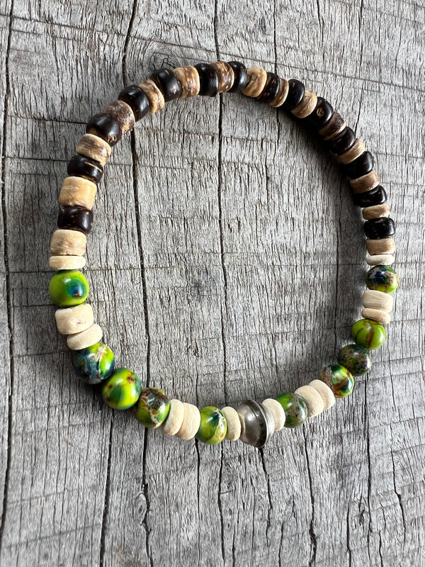 Petra Bracelet - Green Sea Sediment Imperial Jasper + Navajo Bench Pearl 925