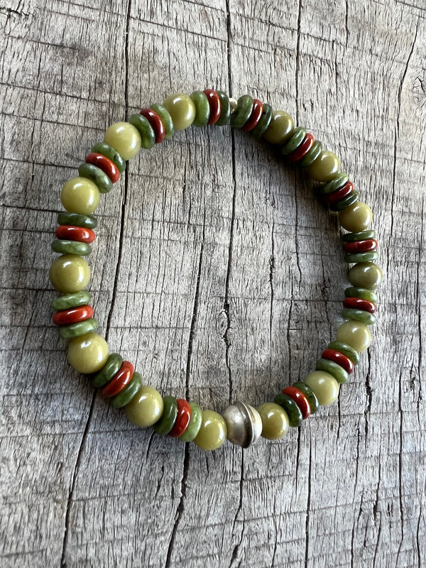 Petra Bracelet - Jade / Alashan Agate / Jasper + Navajo Bench Pearl 925