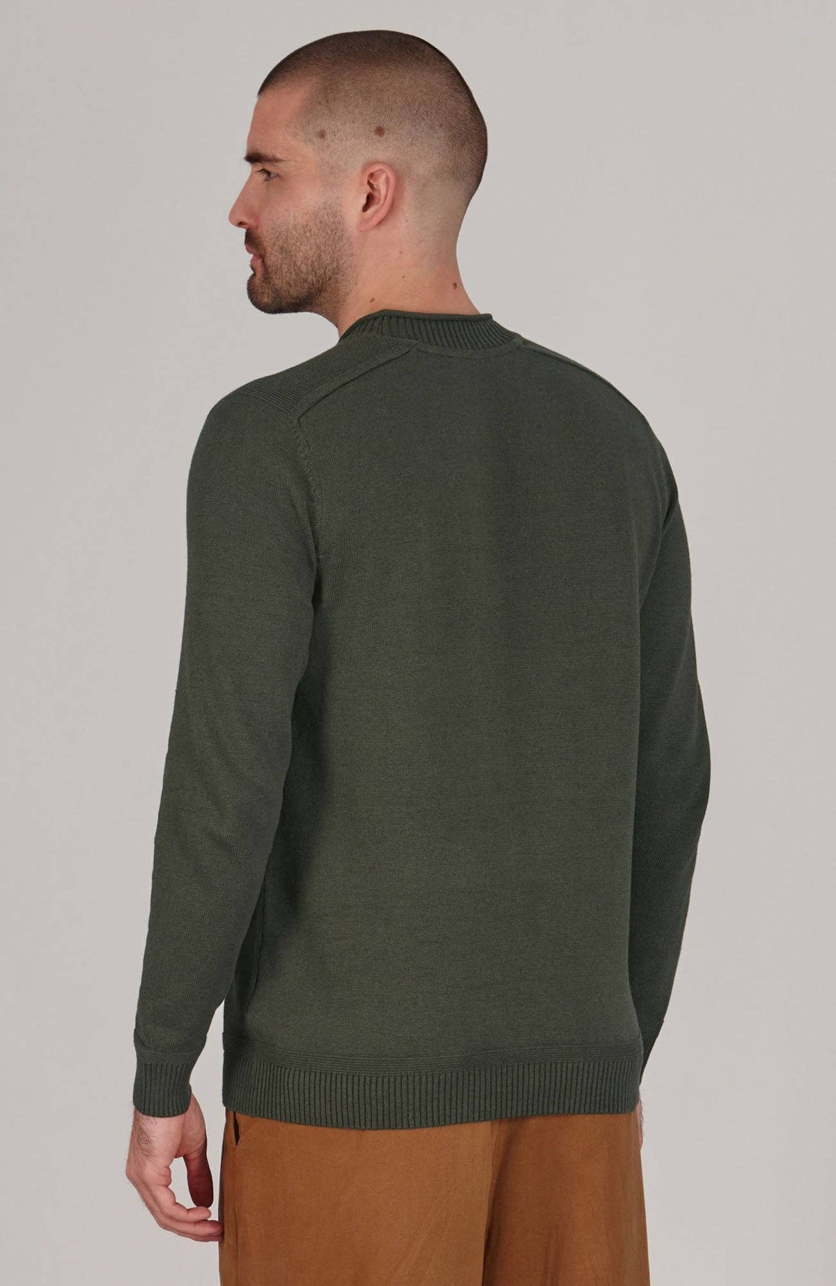 Lightweight Cotton Linen Blend Jumper - Dark Olive