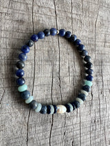 Petra Bracelet - Sodalite / Amazonite / Blue Coral / Blue Sandstone + White Pearl