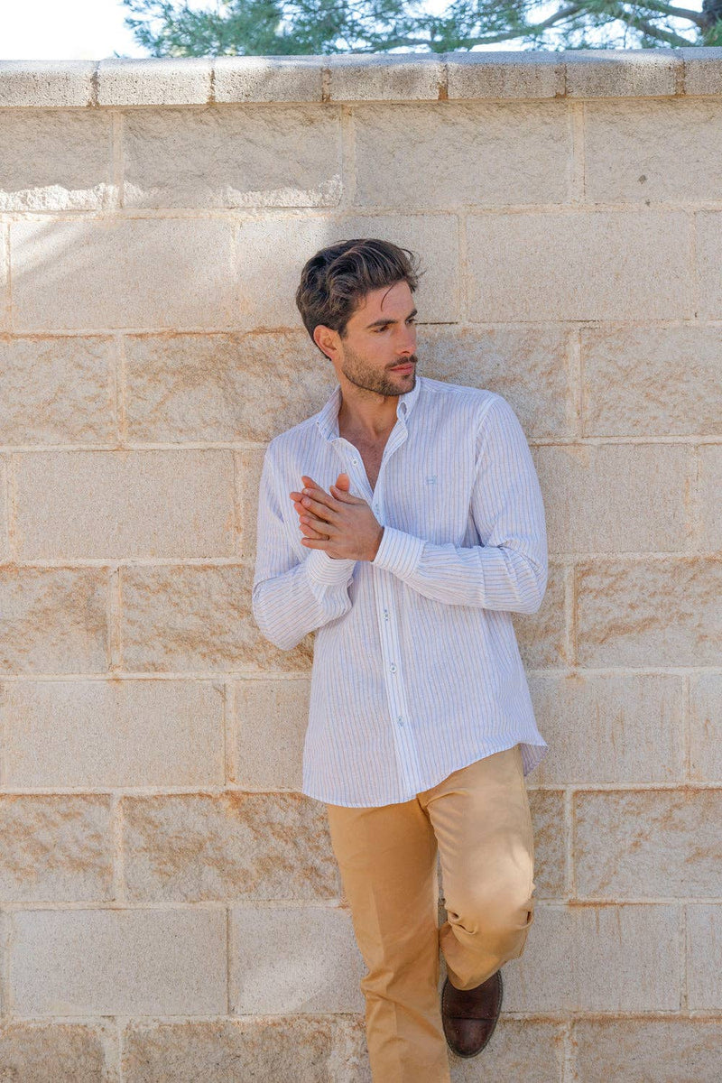 Striped Linen Shirt - Blue/Beige