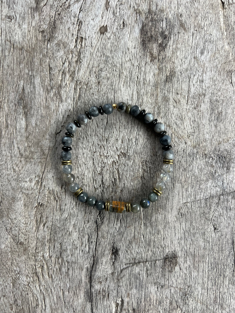 Petra Bracelet - Labradorite / Gold Obsidian / Blue Argentinian Calcite