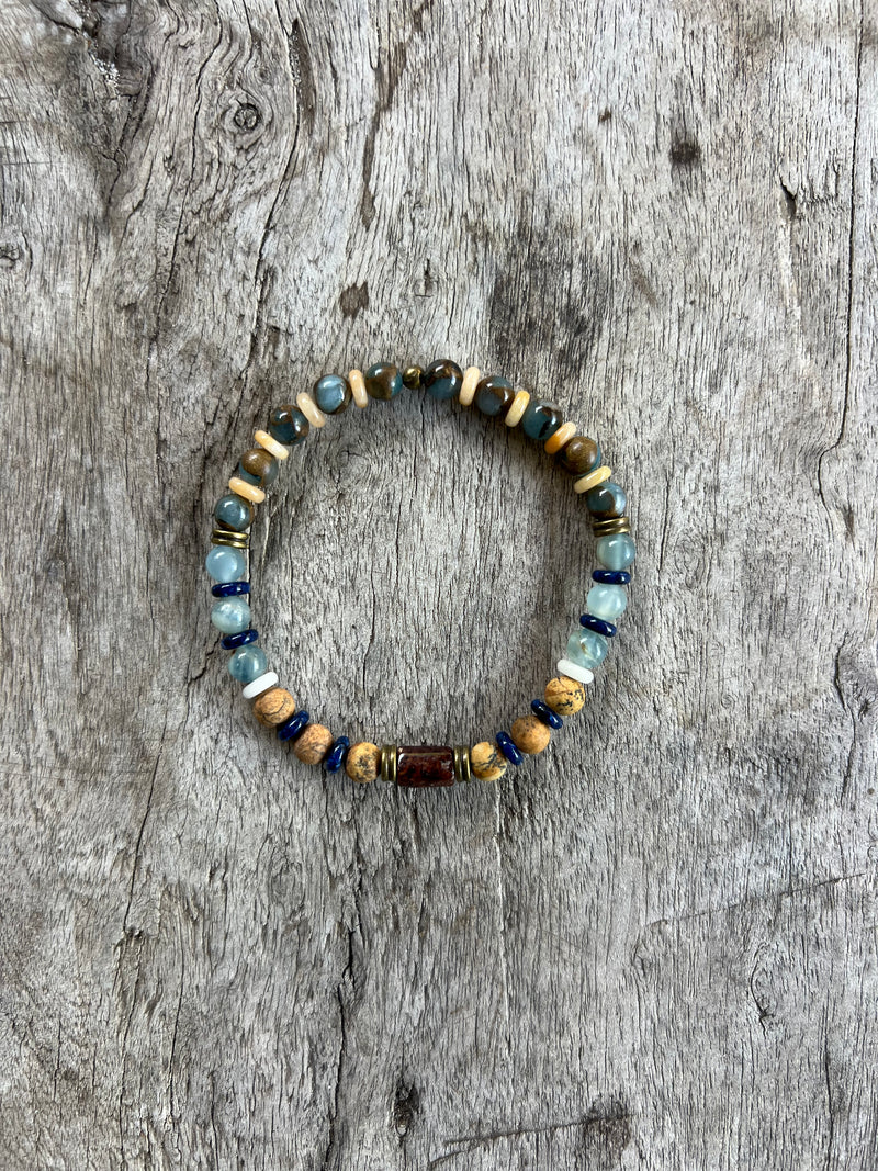 Petra Bracelet - Picture Jasper / Bronzite / Topaz / Yellow Pietersite / Hessonite Garnet