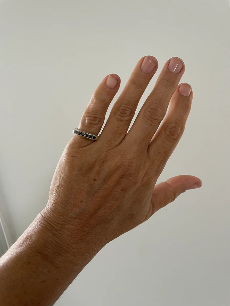 GRAND SLICE RING - SOLID SILVER + BLACK DIAMONDS