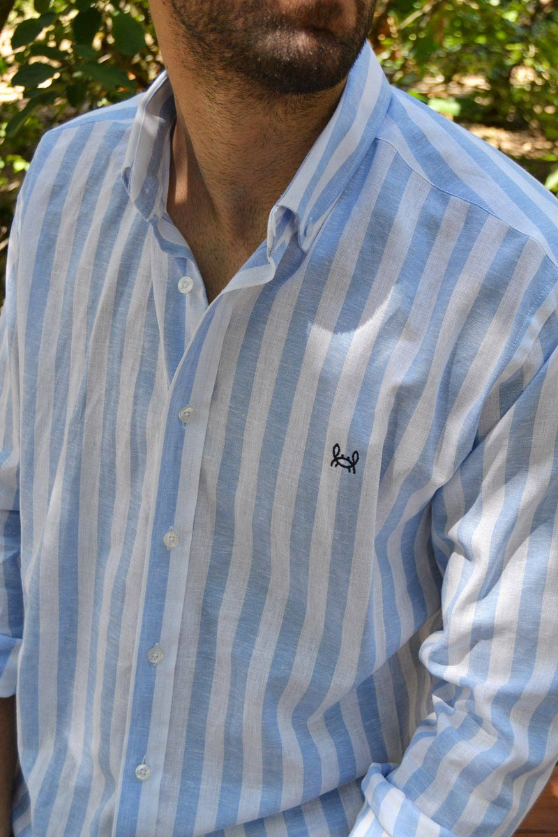 Striped Linen Shirt - Light Blue