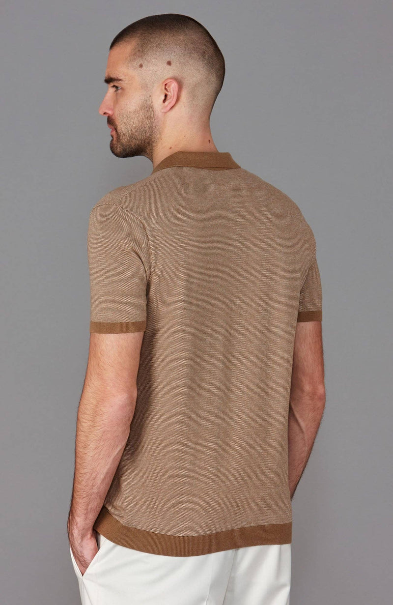 Honeycomb Buttonless Polo Shirt - Camel