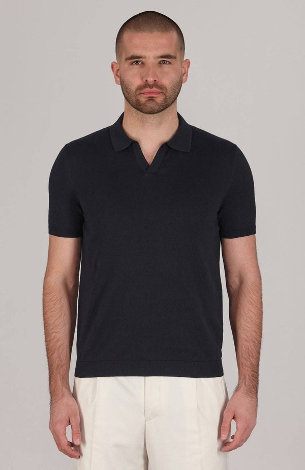 Ultra Fine Cotton Buttonless Polo Shirt - Navy