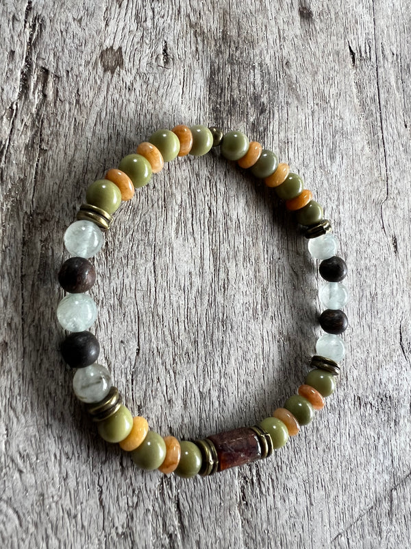 Petra Bracelet - Avocado Jasper / Topaz / Green Rutilated Quartz / Bronzite / Hessonite