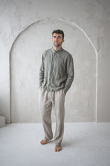 Long Sleeve Linen Shirt - Forest Green