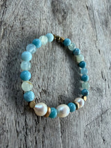 Petra Bracelet - Larimar / Blue Argentinian Calcite + White Pearl