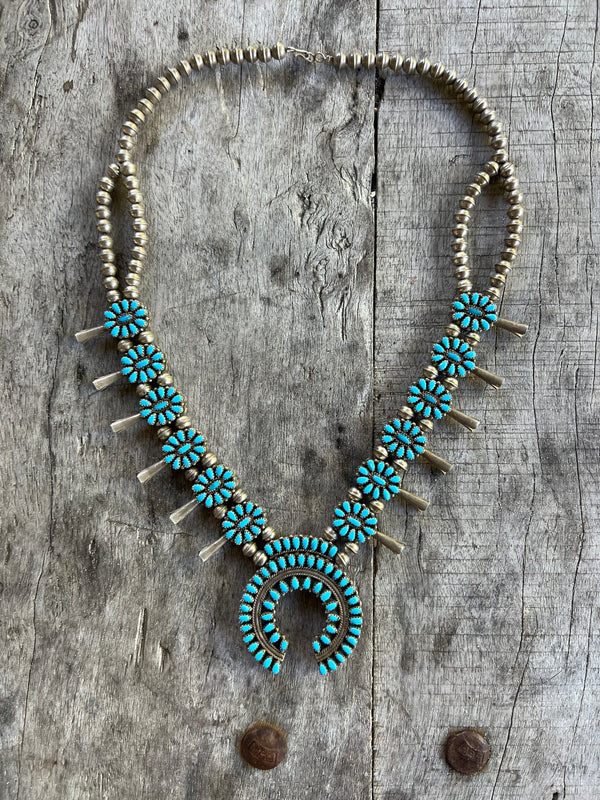 Handmade Vintage Zuni Squash Blossom Necklace