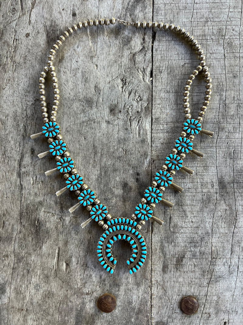 Handmade Vintage Zuni Squash Blossom Necklace