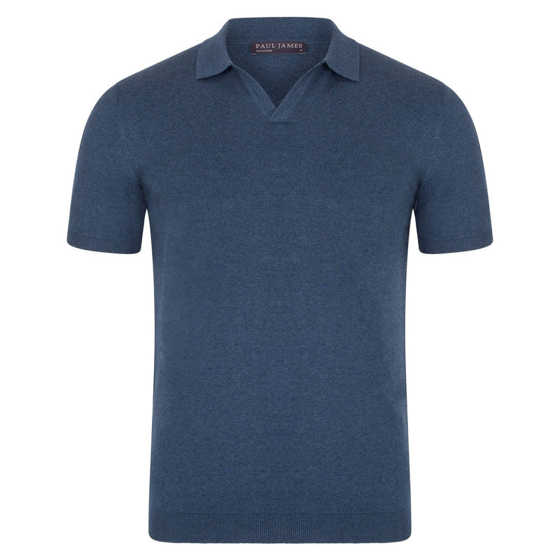 Ultra Fine Cotton Buttonless Polo Shirt - Blue Melange