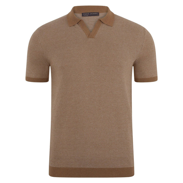 Honeycomb Buttonless Polo Shirt - Camel