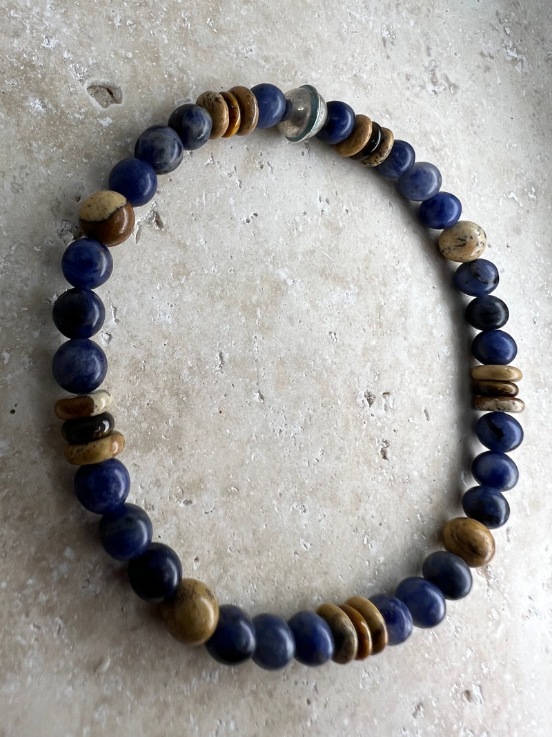 Petra Bracelet - Blue Vein Stone / Picture Jasper / Tigers Eye / Navajo Bench Pearl 925