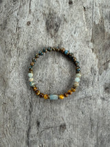 Petra Bracelet - Lake Blue Variscite / Yellow Pietersite / Blue Argentinian Calcite