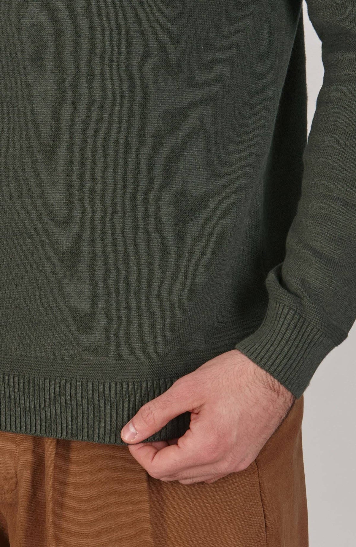 Lightweight Cotton Linen Blend Jumper - Dark Olive