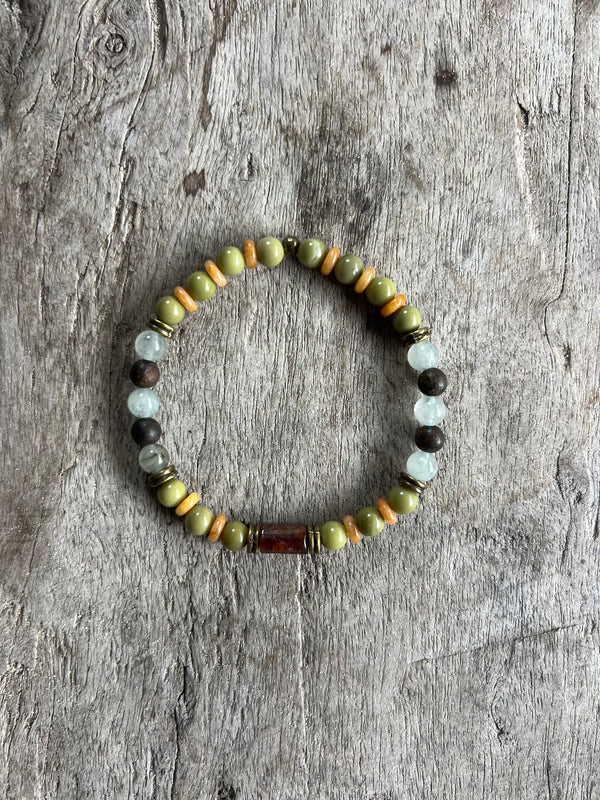 Petra Bracelet - Avocado Jasper / Topaz / Green Rutilated Quartz / Bronzite / Hessonite
